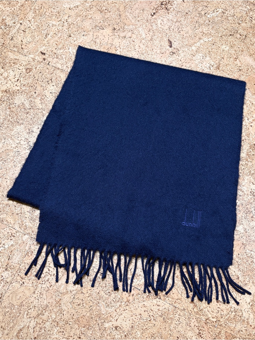 Dunhill 100% Cashmere Made In Scotland Fringed Scarf Navy Unisex